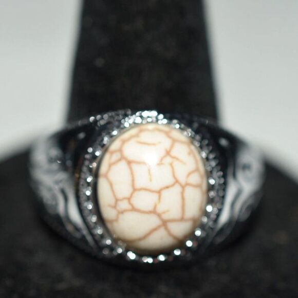 Western Faux Buffalo Turquoise Stone Etched Silver Tone Sizes 10,11 & 12 Ring - Picture 1 of 5